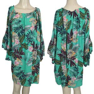 Uncle Frank Dress size XL Tropical Floral print pullover‎ Boho 3/4" Bell sleeve